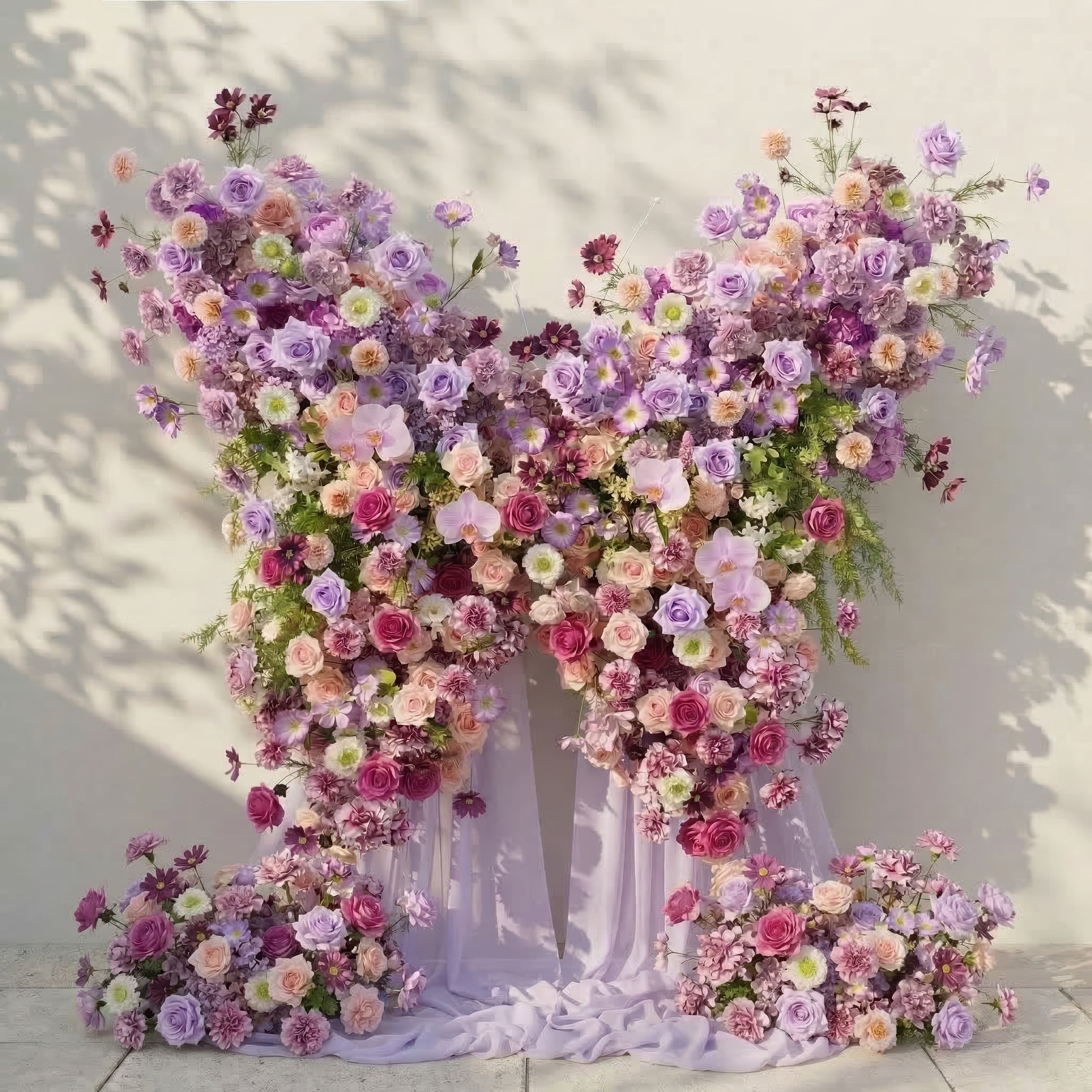Nyvra: Dreamy Lavender & Purple Butterfly-Shaped Artificial Floral Wall for Garden Wedding & Event Free Shipping