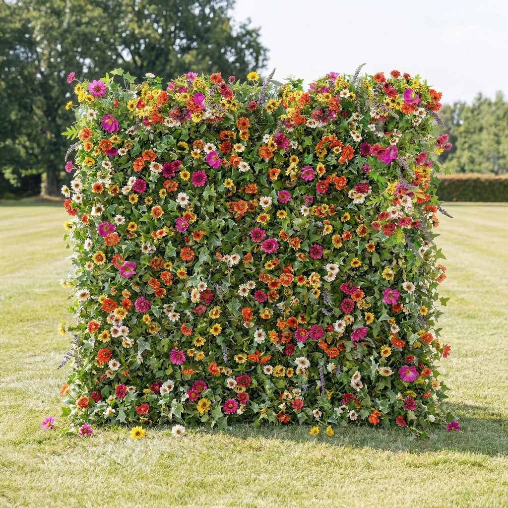 Odette: 5D Multi-Color Wildflower Silk Floral Wall Roll-Up Fabric Backdrop for Natural Garden Weddings & Parties Free Shipping