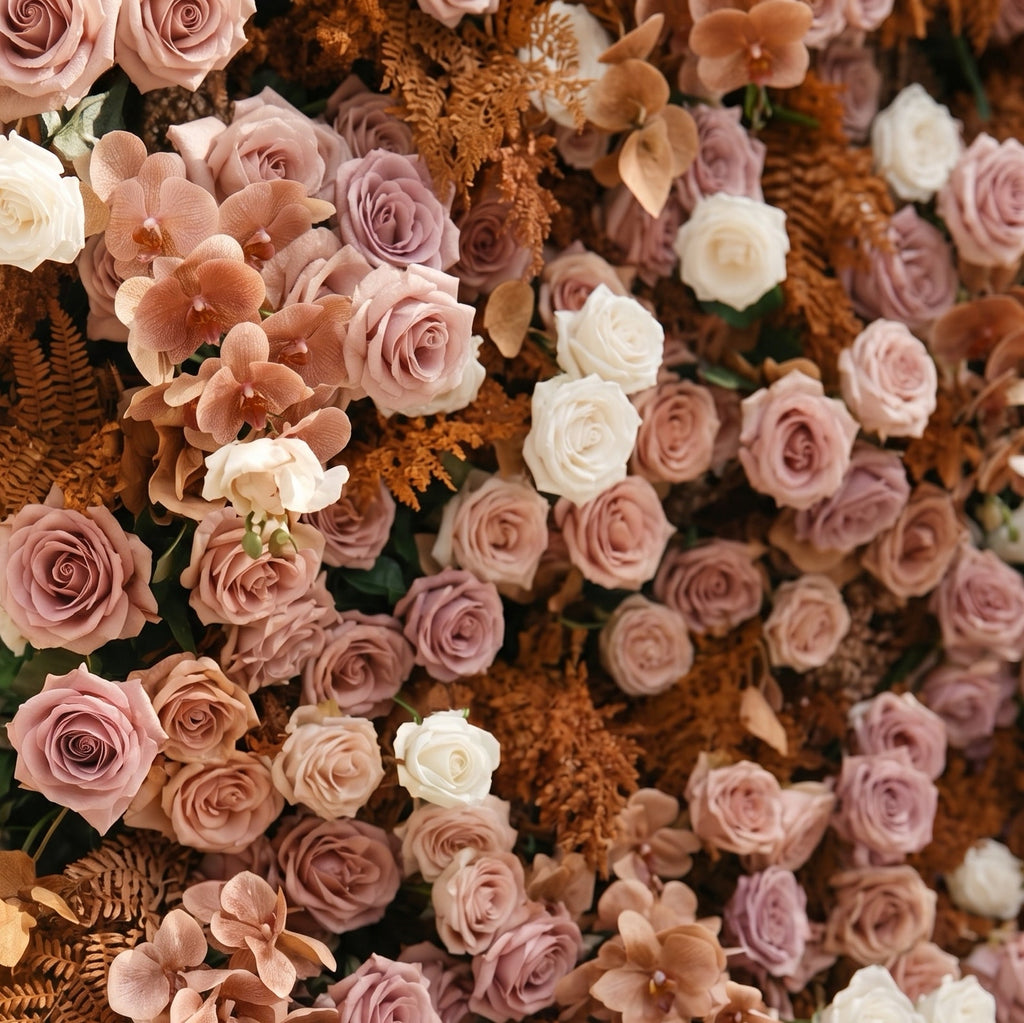 Orelloria:Luxury 5D Terracotta & Dusty Rose Silk Floral Wall Roll-Up Backdrop for Rustic Fall Weddings Free Shipping