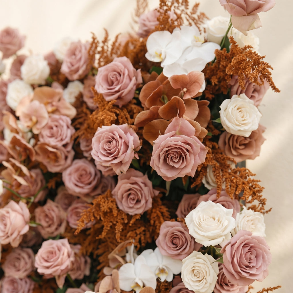 Orelloria:Luxury 5D Terracotta & Dusty Rose Silk Floral Wall Roll-Up Backdrop for Rustic Fall Weddings Free Shipping