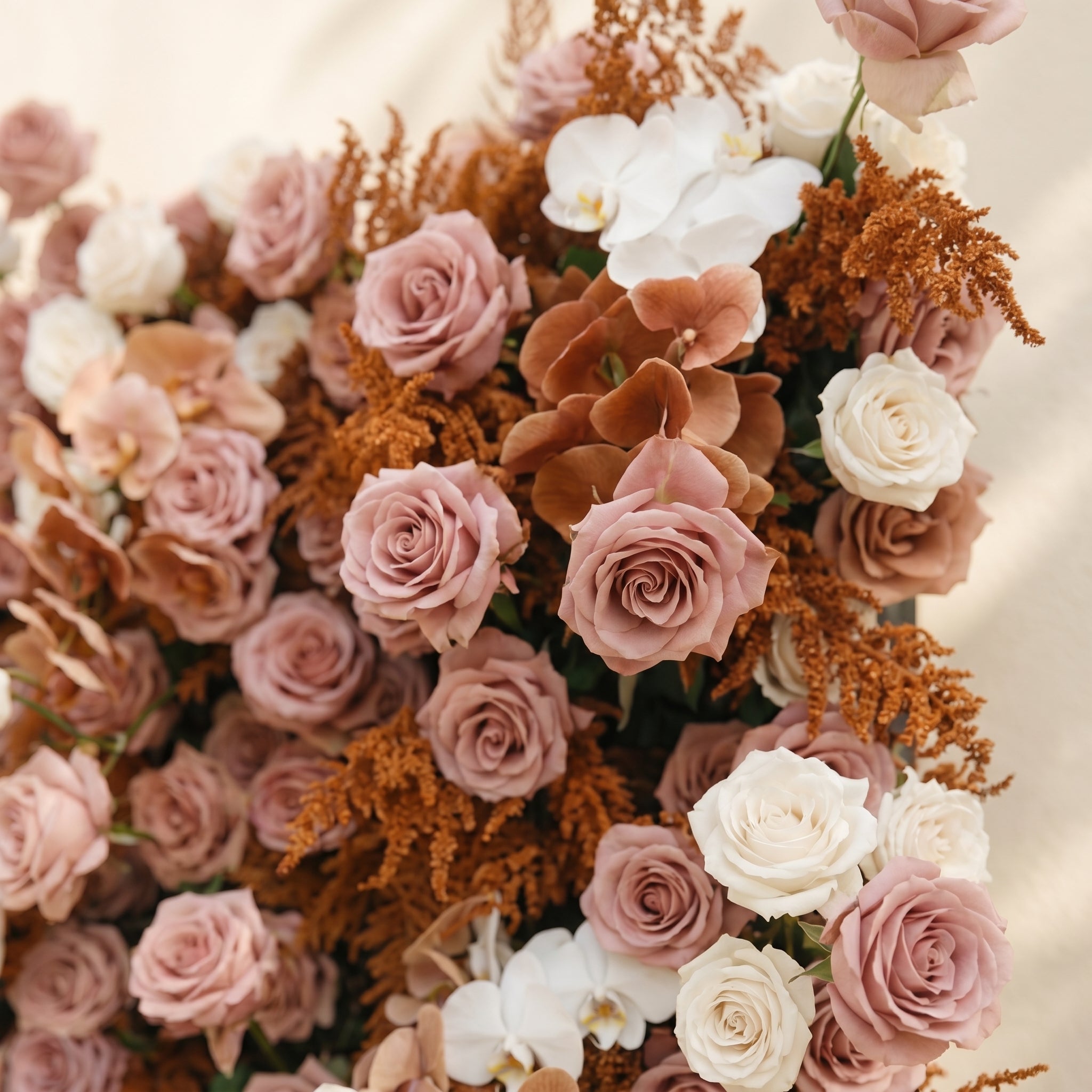Orelloria:Luxury 5D Terracotta & Dusty Rose Silk Floral Wall Roll-Up Backdrop for Rustic Fall Weddings Free Shipping