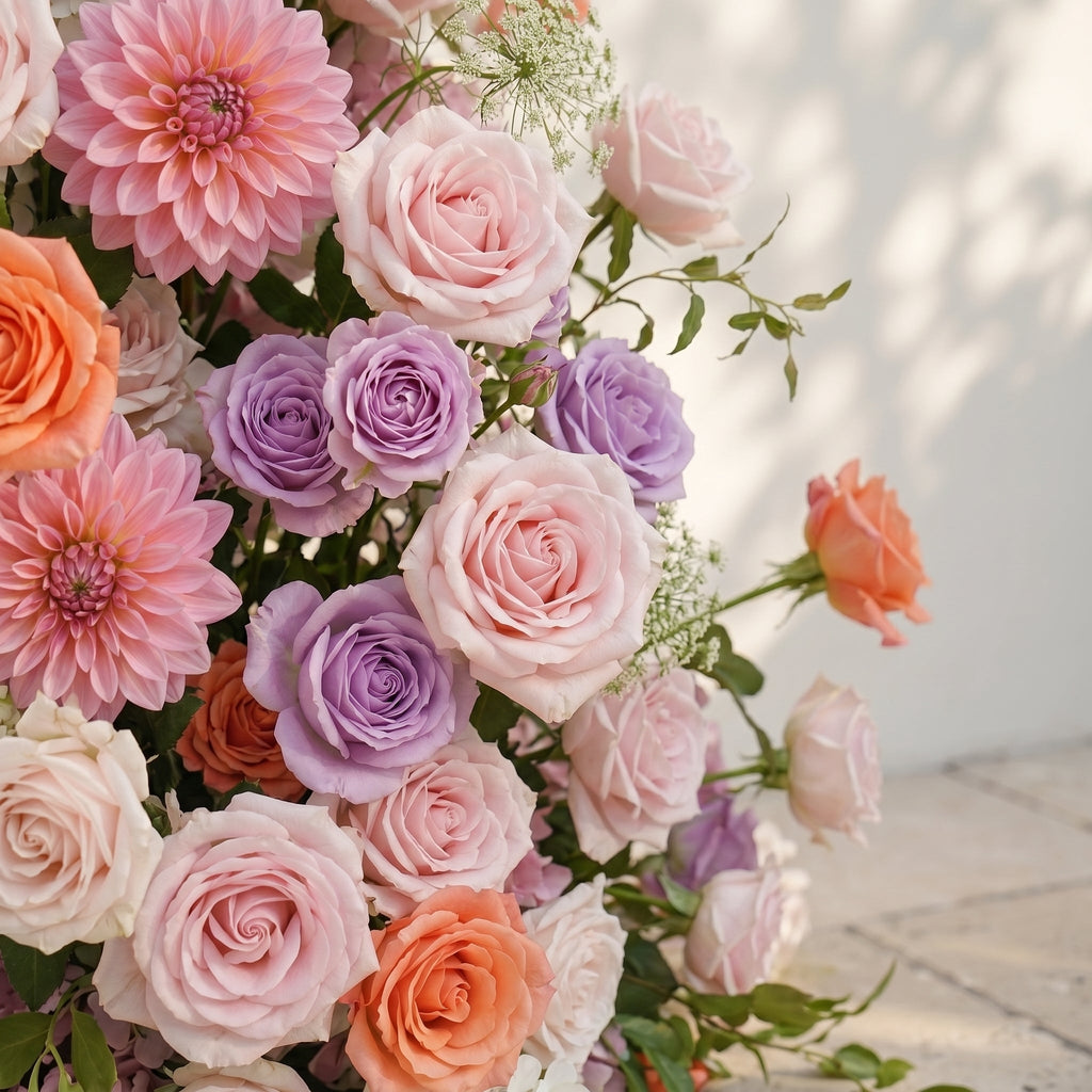 Mixed Color Rose Dahlia Wedding Background Arch KT Backdrop Decorative Flower Row Excludes Frame