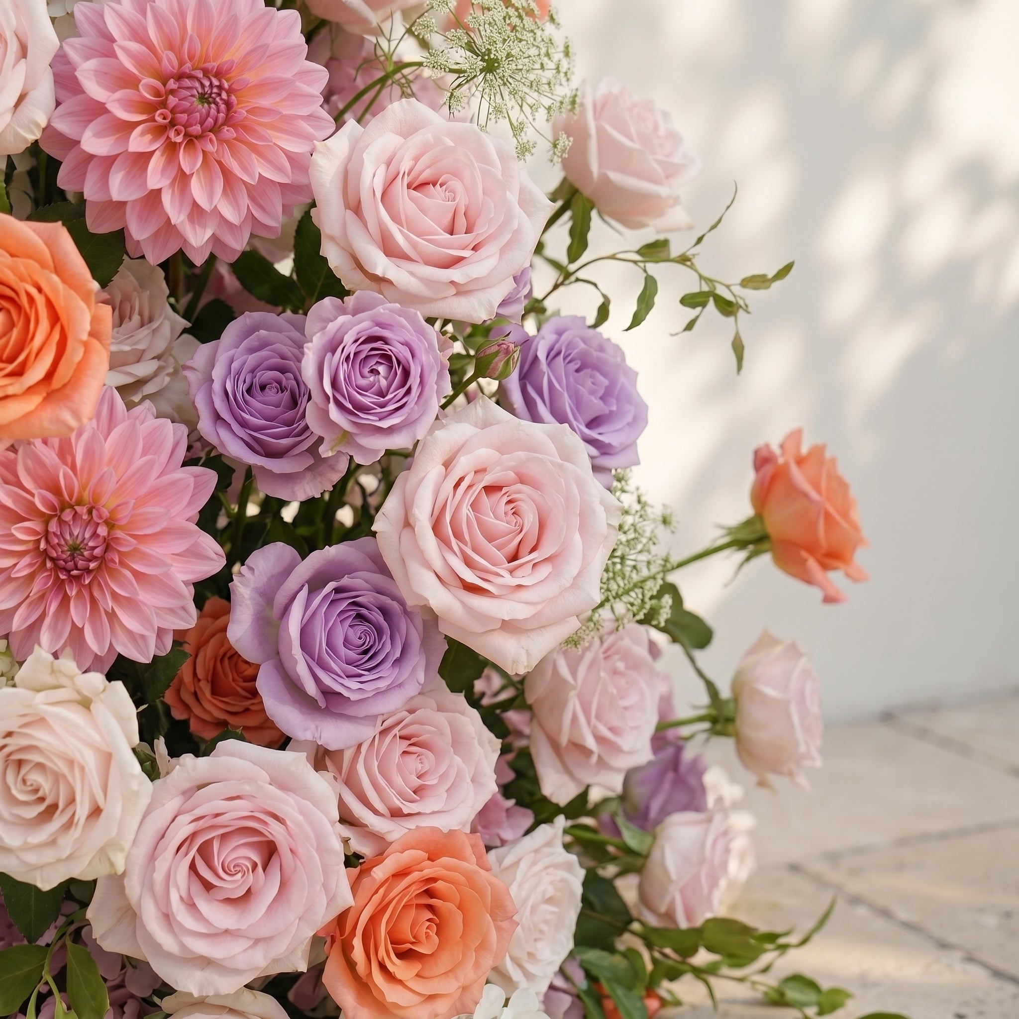 Mixed Color Rose Dahlia Wedding Background Arch KT Backdrop Decorative Flower Row Excludes Frame