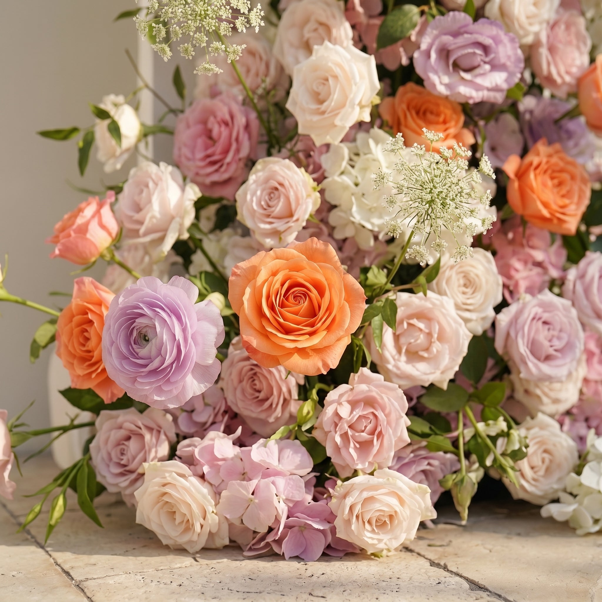 Mixed Color Rose Dahlia Wedding Background Arch KT Backdrop Decorative Flower Row Excludes Frame
