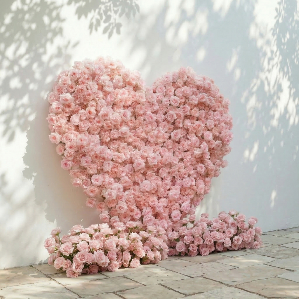 Orelune: 3D Ethereal Blush Pink Heart-Shaped Artificial Floral Backdrop for Romantic Wedding & Proposal Free Shipping