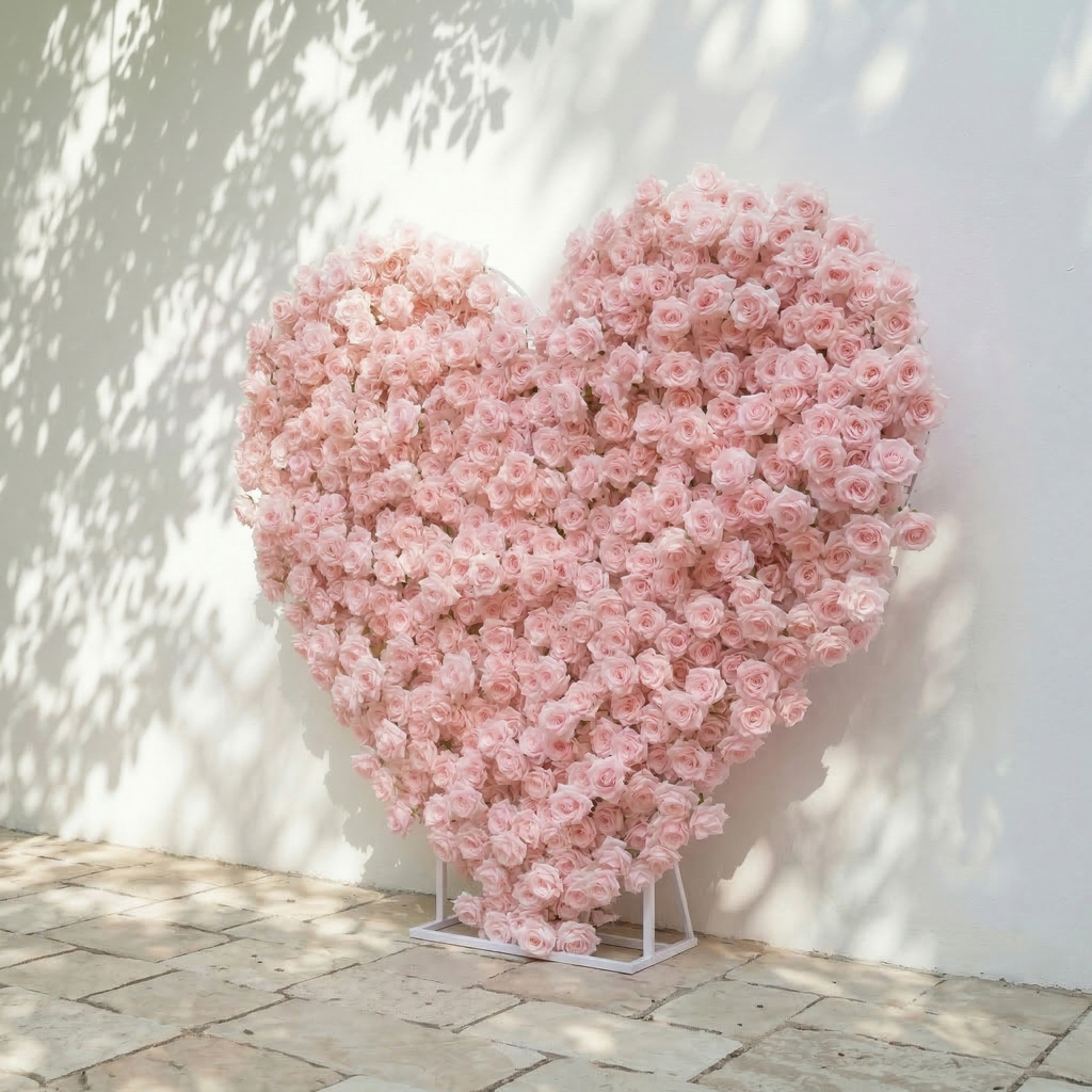 Orelune: 3D Ethereal Blush Pink Heart-Shaped Artificial Floral Backdrop for Romantic Wedding & Proposal Free Shipping