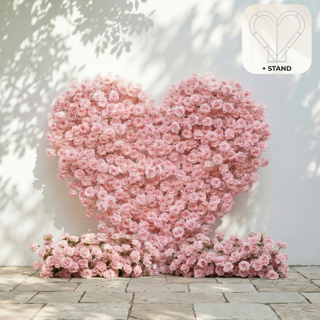 Orelune: 3D Ethereal Blush Pink Heart-Shaped Artificial Floral Backdrop for Romantic Wedding & Proposal Free Shipping