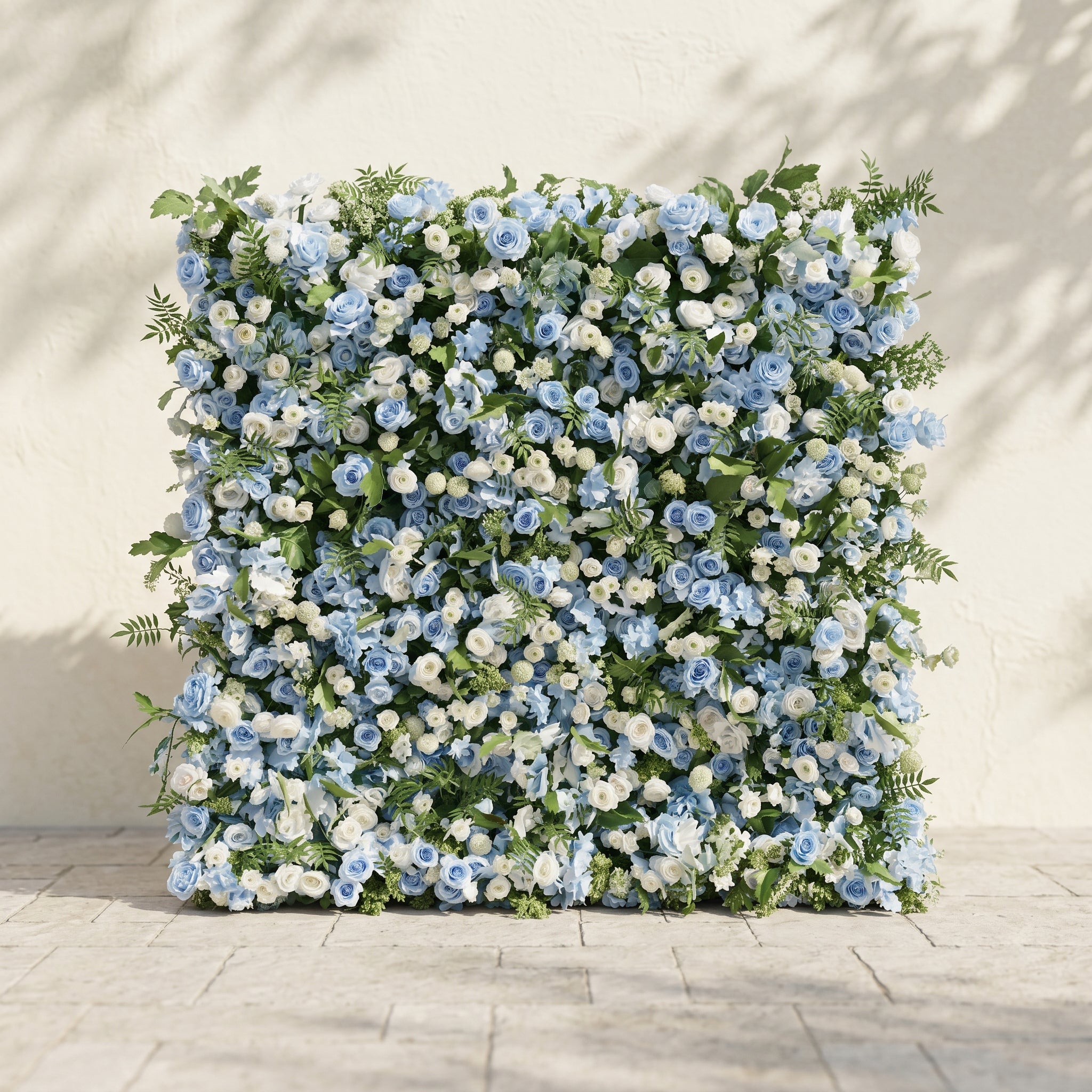 Orelvia:New Luxury 5D Blue&White roses Flower wall with Greenery for Wedding&Event Decor orelvia front