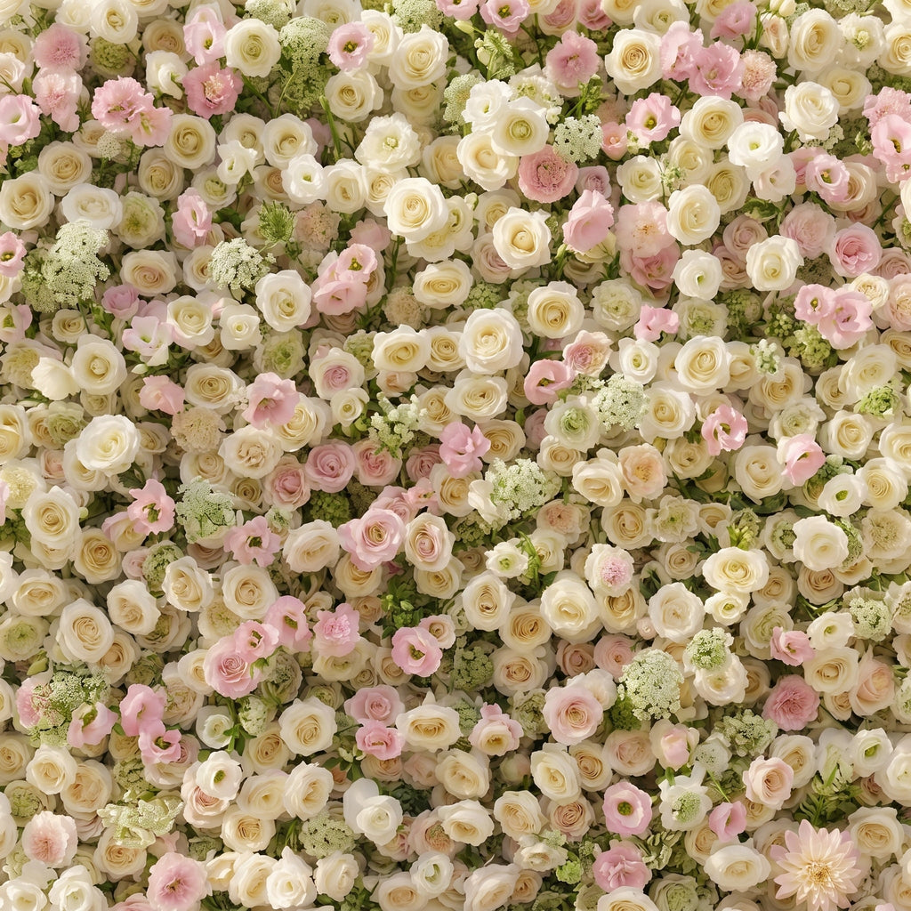 Pearlnora: Luxury 5D Pearl White & Blush Pink Silk Floral Wall Roll-Up Backdrop for Elegant Minimalist Weddings Free Shipping