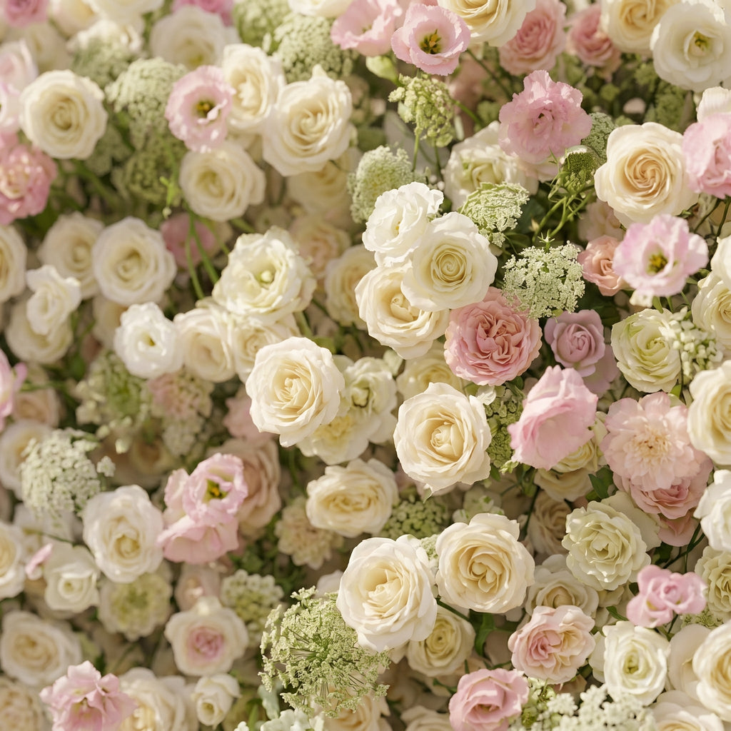 Pearlnora: Luxury 5D Pearl White & Blush Pink Silk Floral Wall Roll-Up Backdrop for Elegant Minimalist Weddings Free Shipping