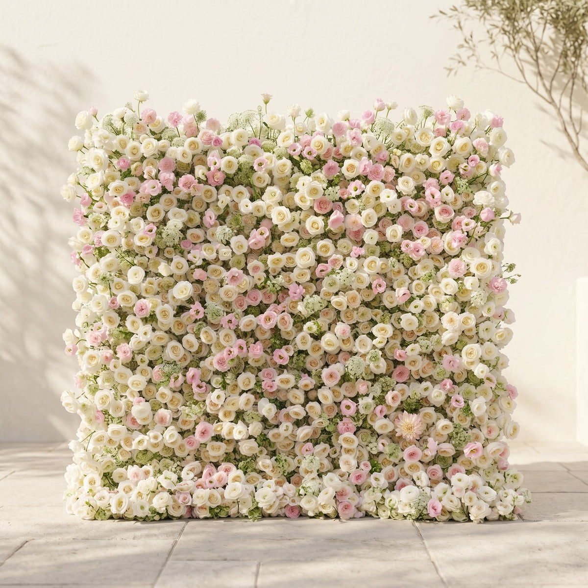 Pearlnora: Luxury 5D Pearl White & Blush Pink Silk Floral Wall Roll-Up Backdrop for Elegant Minimalist Weddings Free Shipping