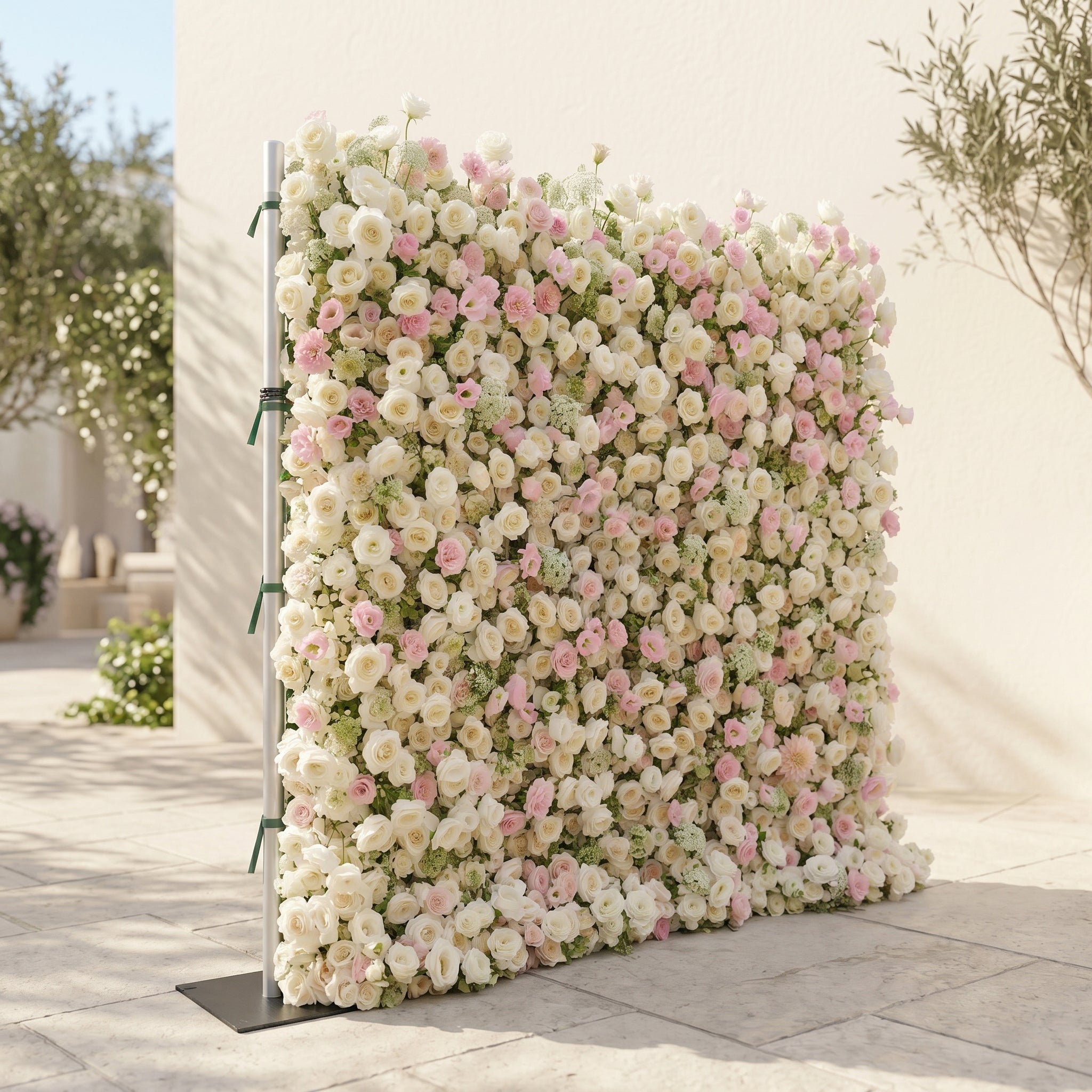 Pearlnora: Luxury 5D Pearl White & Blush Pink Silk Floral Wall Roll-Up Backdrop for Elegant Minimalist Weddings Free Shipping