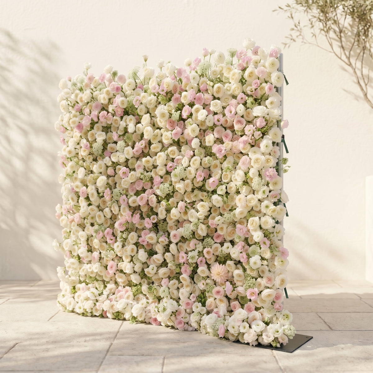 Pearlnora: Luxury 5D Pearl White & Blush Pink Silk Floral Wall Roll-Up Backdrop for Elegant Minimalist Weddings Free Shipping