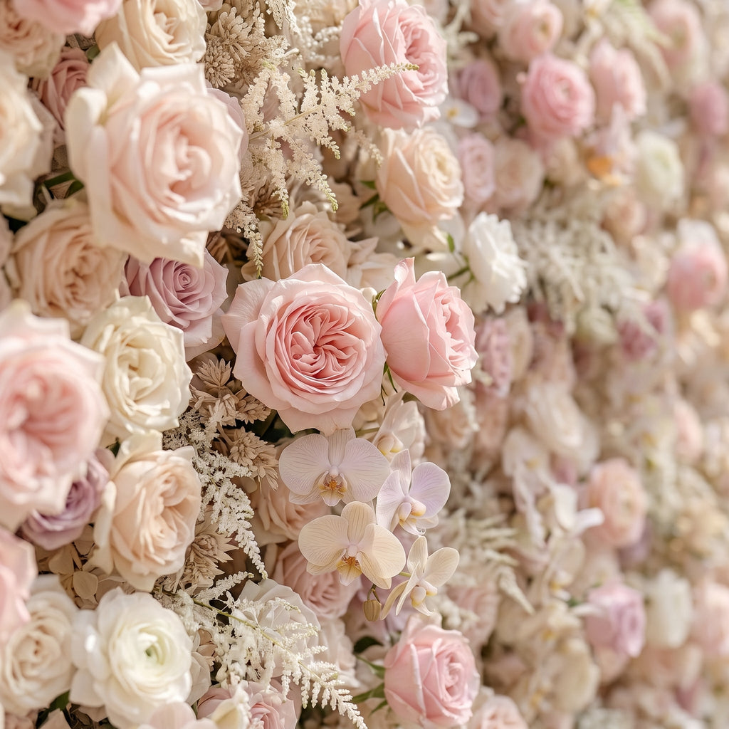 Valsora:5D Gradient Warm Blush Pink & Ivory White Silk Rose Flower Wall Roll-Up Fabric Backdrop for Romantic Weddings & Proposals Free Shipping