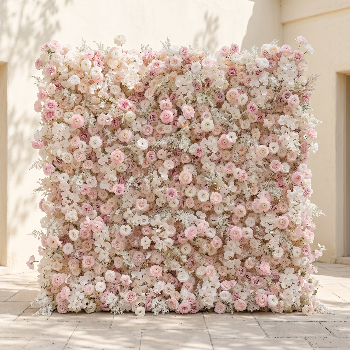 Valsora:5D Gradient Warm Blush Pink & Ivory White Silk Rose Flower Wall Roll-Up Fabric Backdrop for Romantic Weddings & Proposals Free Shipping