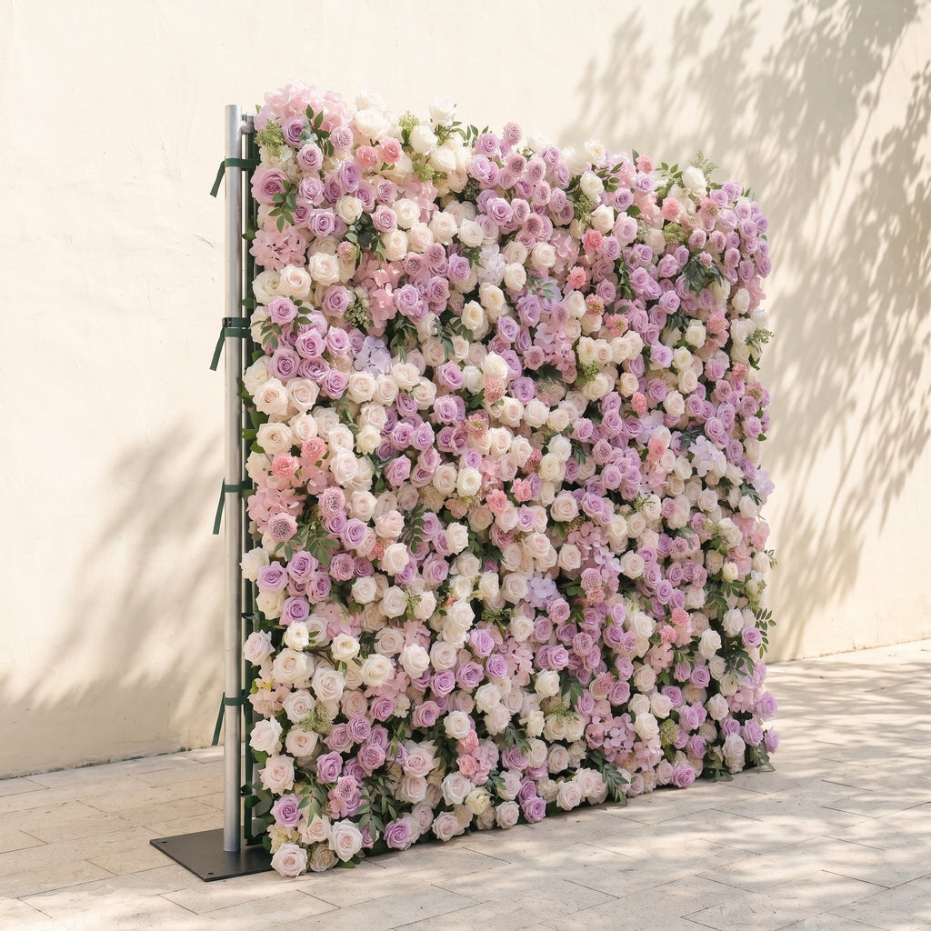 Peria:5D Gradient Lavender Purple & Blush Pink Silk Rose Flower Wall Roll-Up Fabric Backdrop for Romantic Weddings & Proposals Free Shipping
