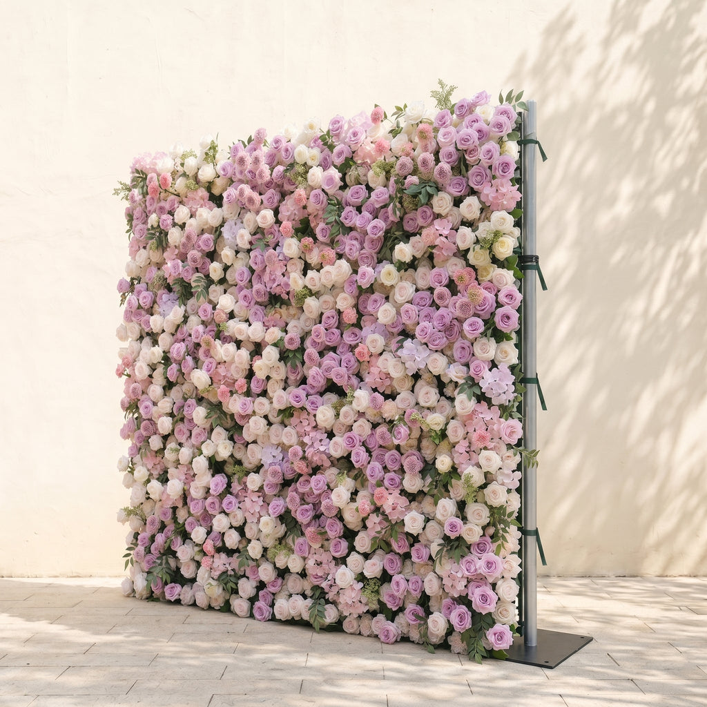 Peria:5D Gradient Lavender Purple & Blush Pink Silk Rose Flower Wall Roll-Up Fabric Backdrop for Romantic Weddings & Proposals Free Shipping
