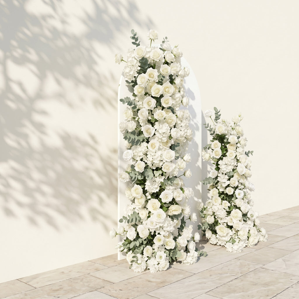 White Rose Eucalyptus Wedding Background Arch KT Backdrop Decorative Flower Row Excludes Frame