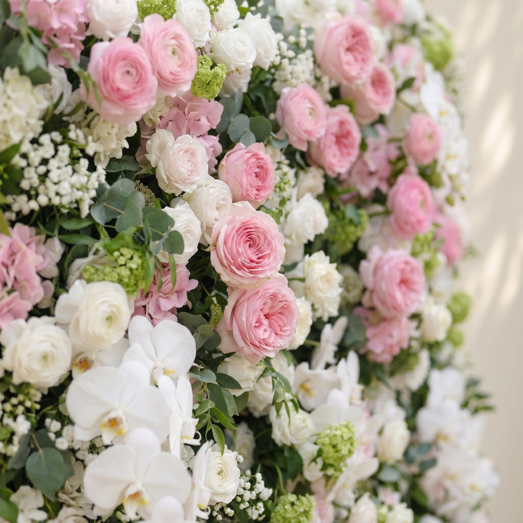 Pervia:5D Blush Pink & Ivory White Silk Rose Flower Wall Roll-Up Fabric Backdrop for Romantic Weddings & Proposals Free Shipping