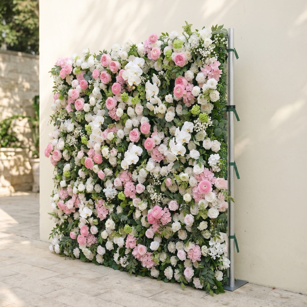 Pervia:5D Blush Pink & Ivory White Silk Rose Flower Wall Roll-Up Fabric Backdrop for Romantic Weddings & Proposals Free Shipping