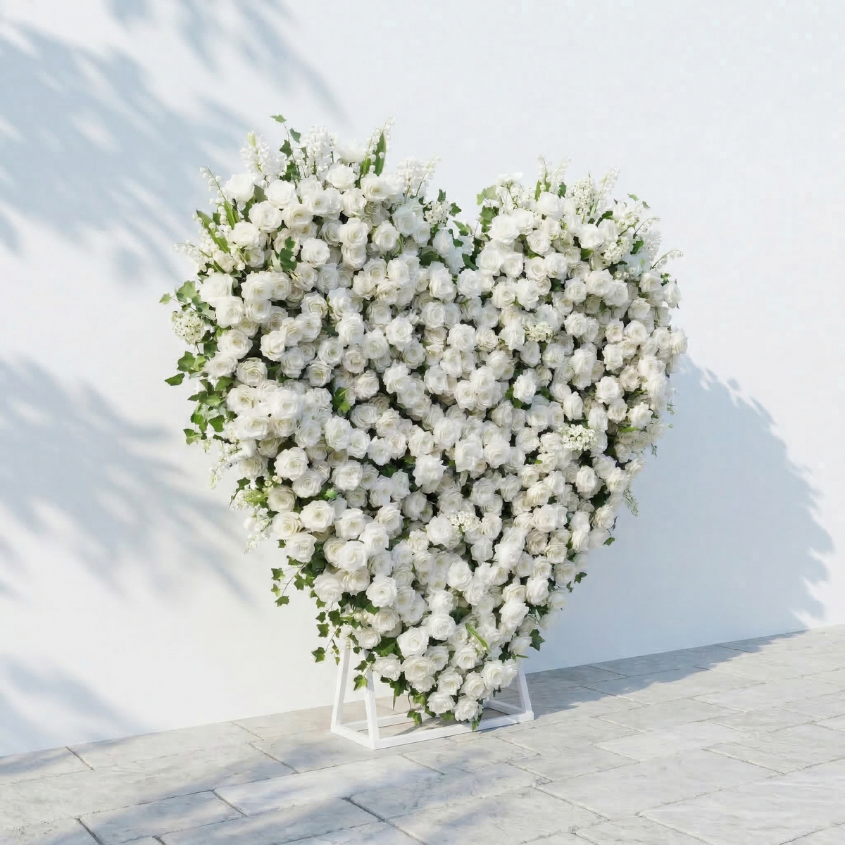 Petalya: 3D White Silk Rose Heart Floral Backdrop Decor for Proposal & Anniversary Backdrop Free Shipping