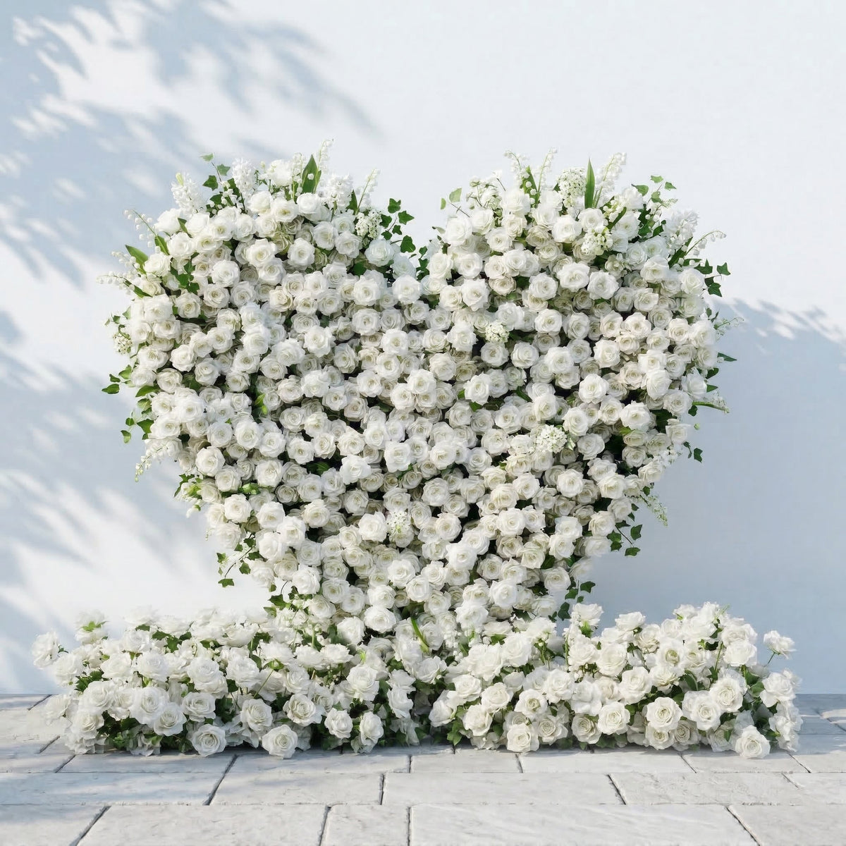Petalya: 3D White Silk Rose Heart Floral Backdrop Decor for Proposal & Anniversary Backdrop Free Shipping