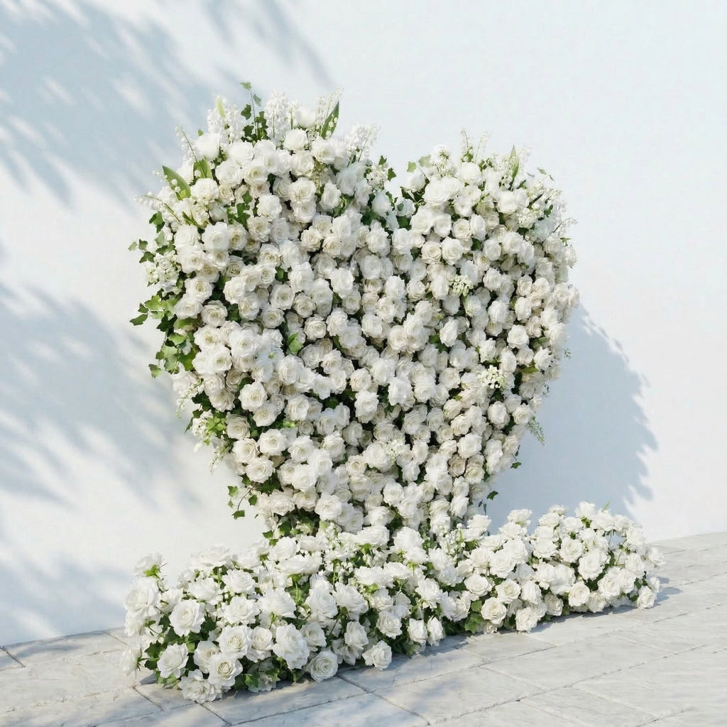Petalya: 3D White Silk Rose Heart Floral Backdrop Decor for Proposal & Anniversary Backdrop Free Shipping