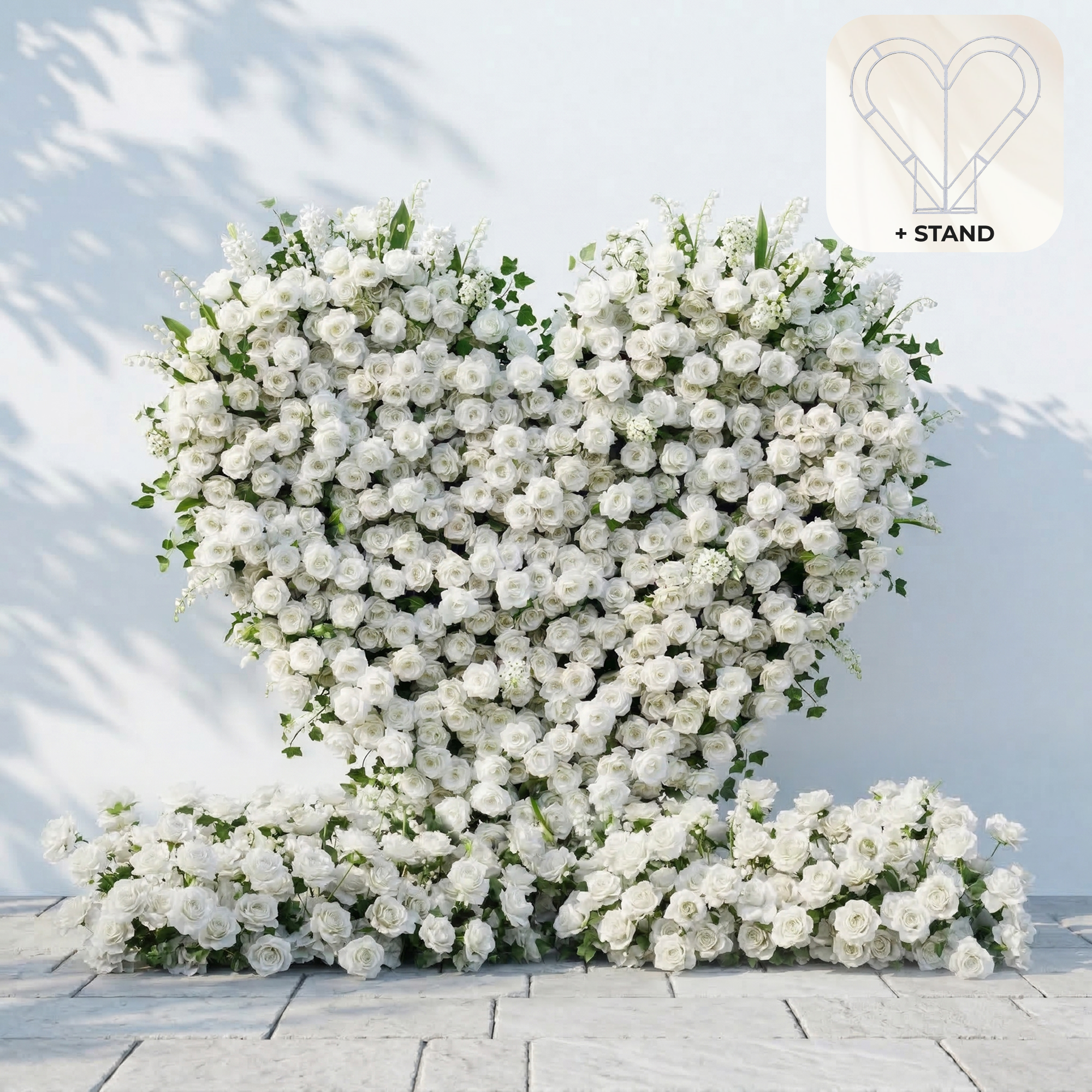Petalya: 3D White Silk Rose Heart Floral Backdrop Decor for Proposal & Anniversary Backdrop Free Shipping