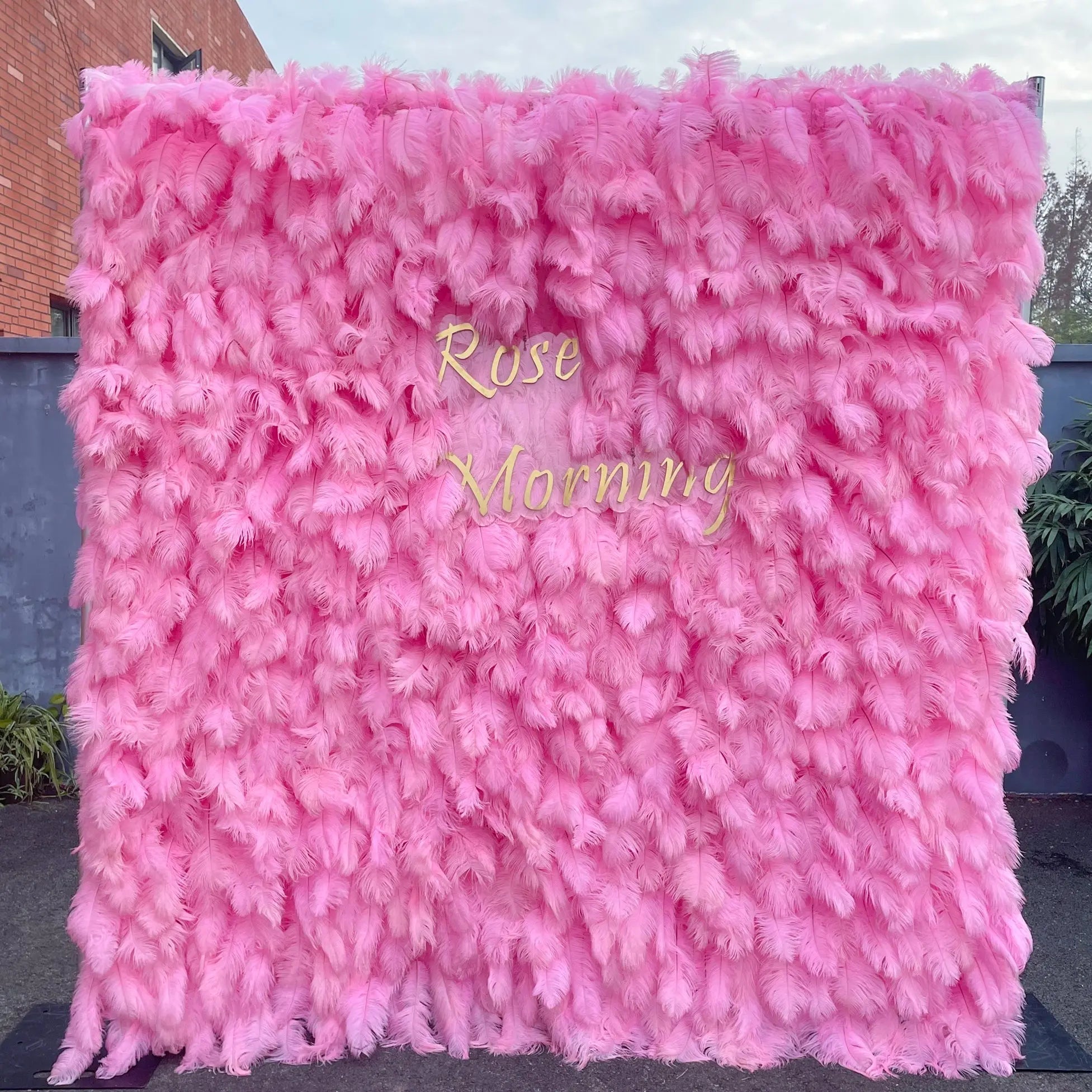 Pink Feather：5D Fabric Artificial rolling up curtain flower wall Free Shipping
