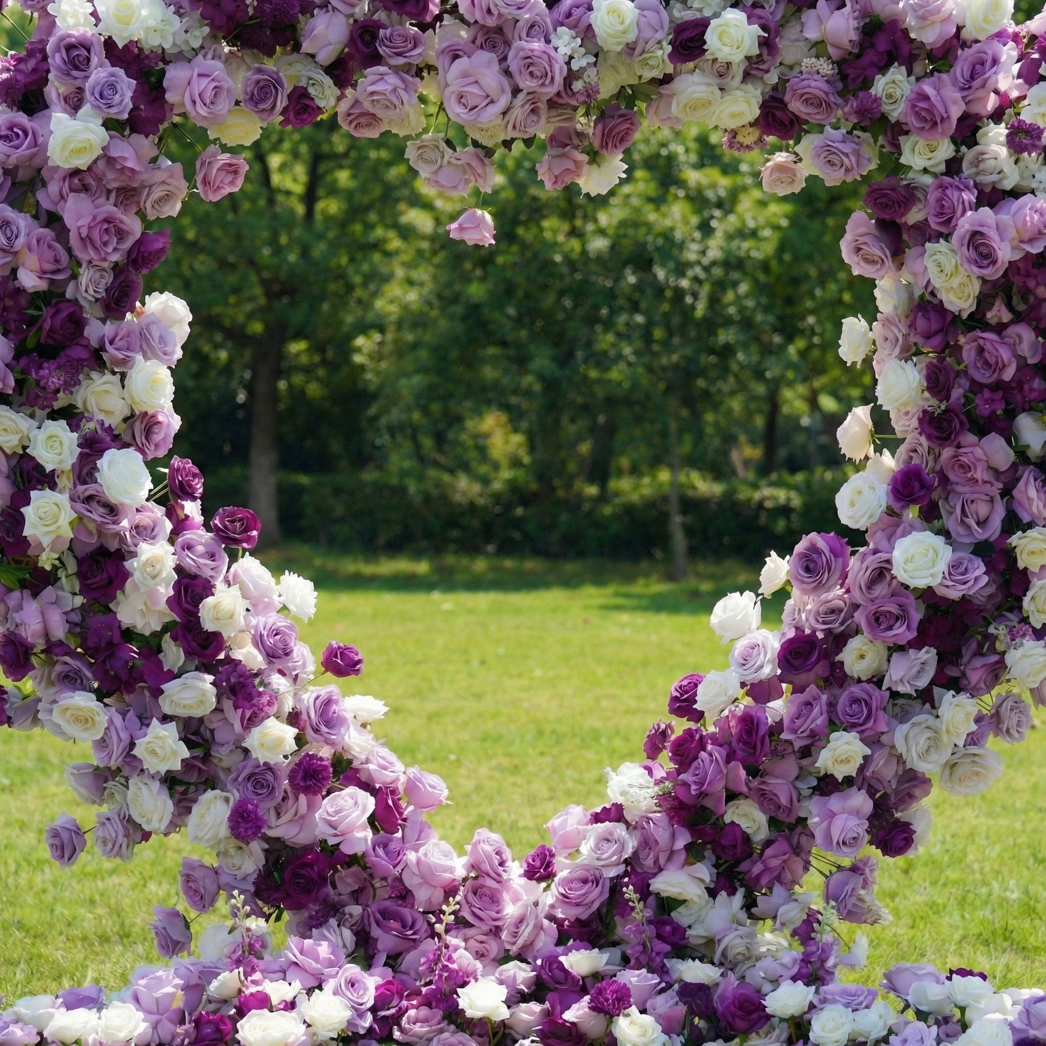 Heart-Shaped Purple & White Floral Arch with Optional Marry Me LED Sign | VA-367