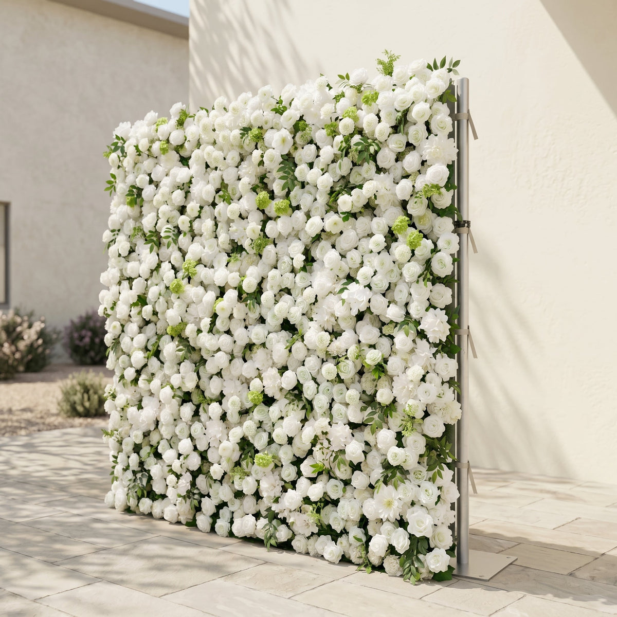 Raellyra:5D Soft Green & Ivory White Silk Rose Flower Wall Roll-Up Fabric Backdrop for Romantic Weddings & Proposals Free Shipping