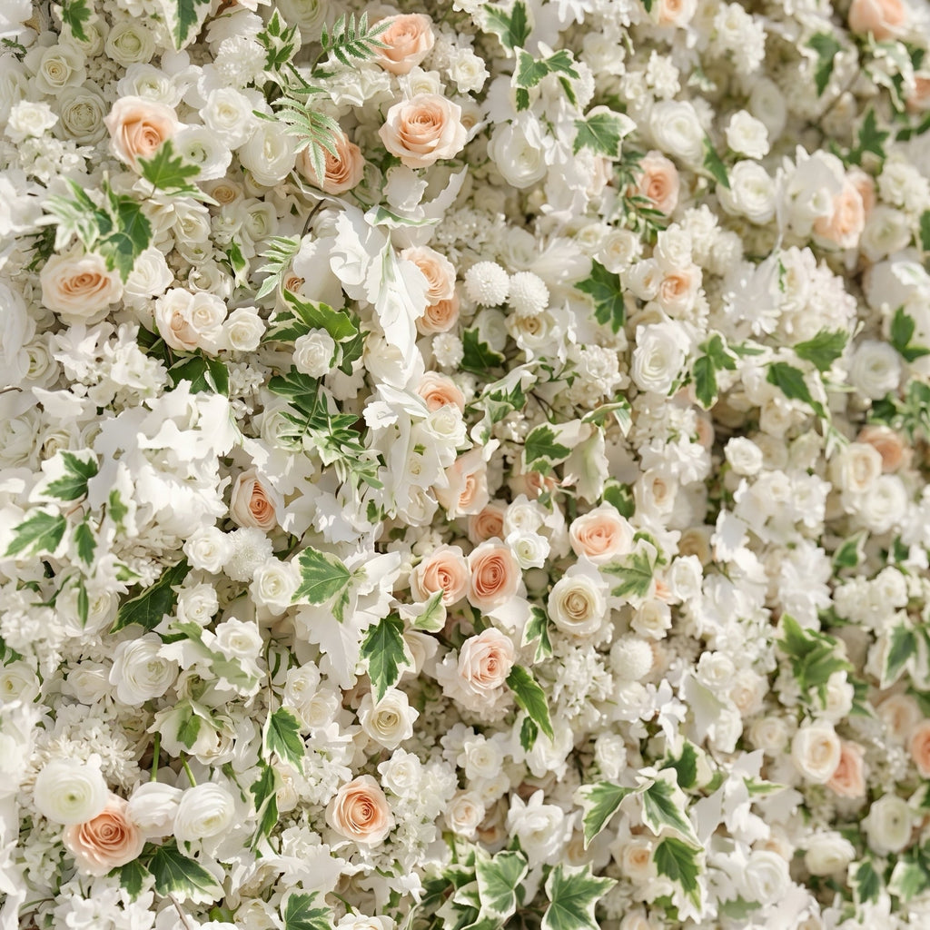 Ralyra:Luxury 5D White&Champagne roses Flower wall with Greenery for Wedding&Event Decor ralyra detail 1