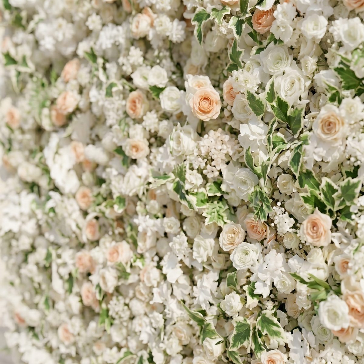 Ralyra:Luxury 5D White&Champagne roses Flower wall with Greenery for Wedding&Event Decor ralyra detail 2
