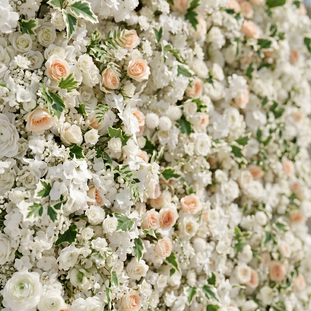 Ralyra:Luxury 5D White&Champagne roses Flower wall with Greenery for Wedding&Event Decor ralyra detail 3