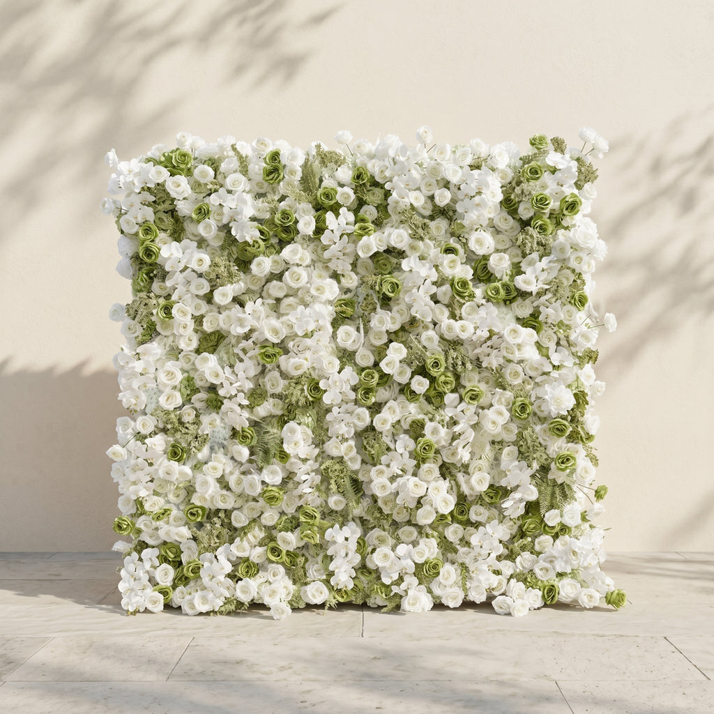 Ravalia: Luxury 5D White & Sage Green Silk Floral Wall Roll-Up Backdrop for Elegant Minimalist Weddings Free Shipping