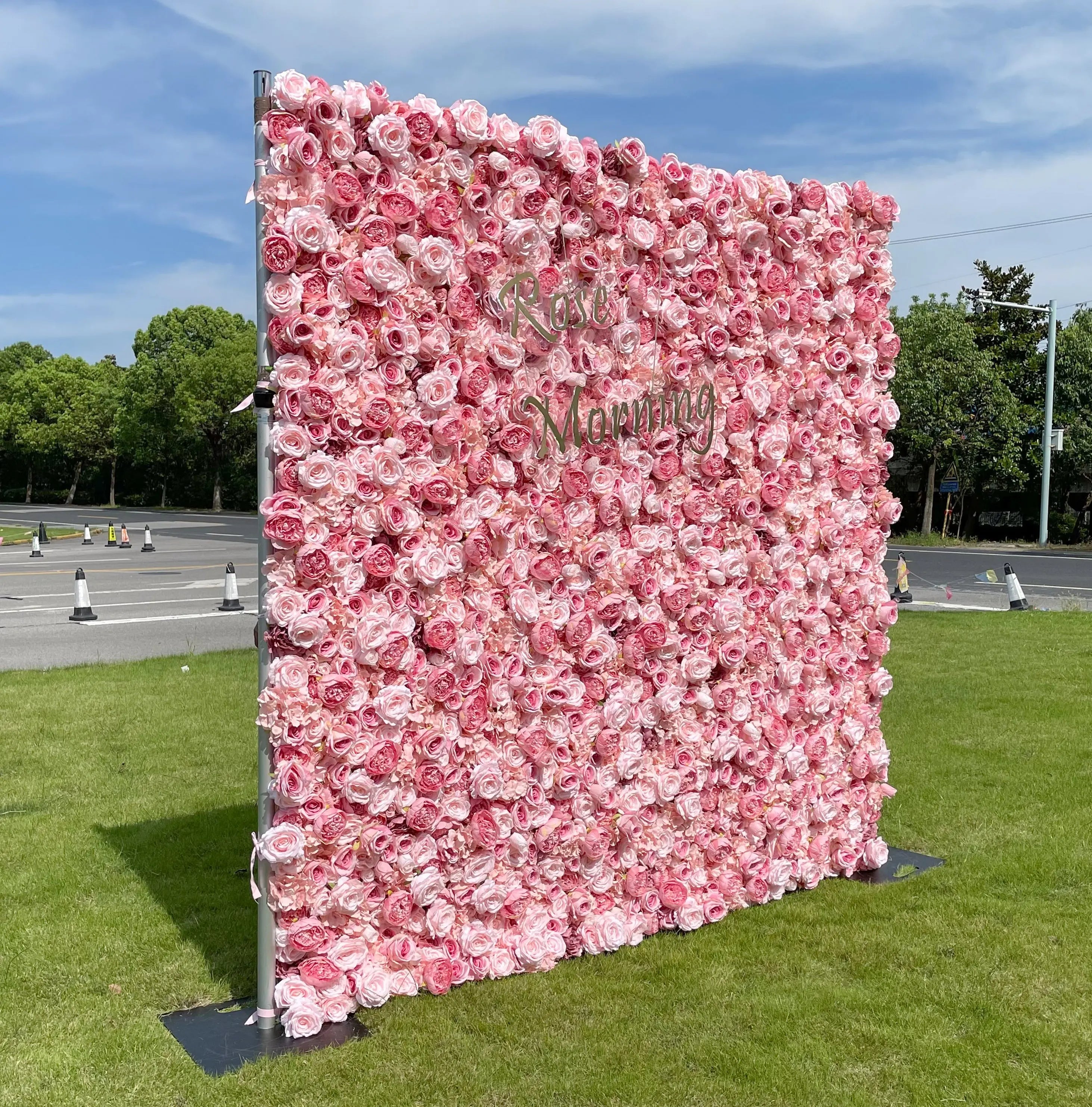 Rina：4D Fabric Artificial rolling up curtain flower wall Free Shipping