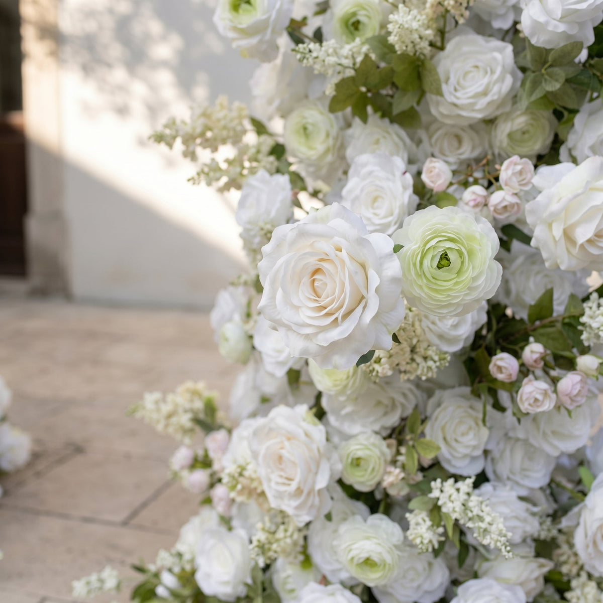 Romysira: Classic White Color Flower Arch with White Roses and Greenery for Weddings&Event Decor Including Frame romysira detail 3
