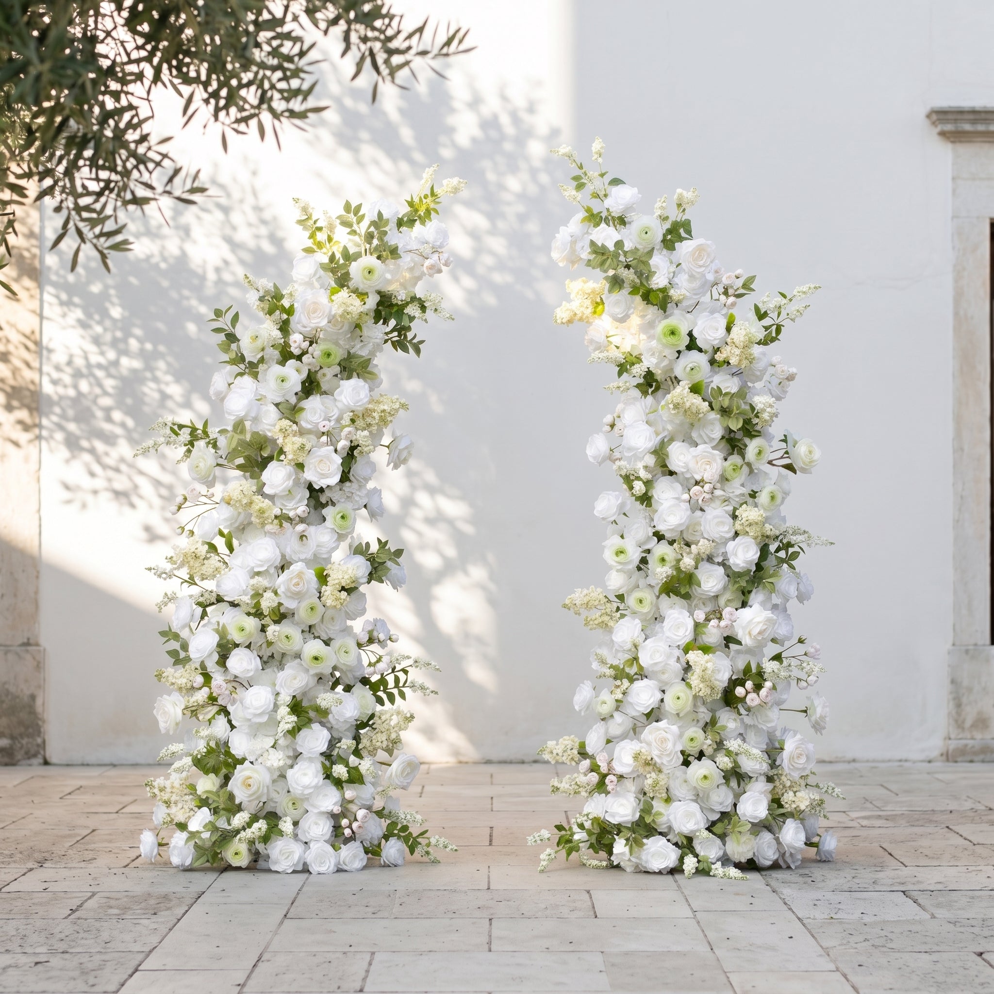 Romysira: Classic White Color Flower Arch with White Roses and Greenery for Weddings&Event Decor Including Frame romysira front