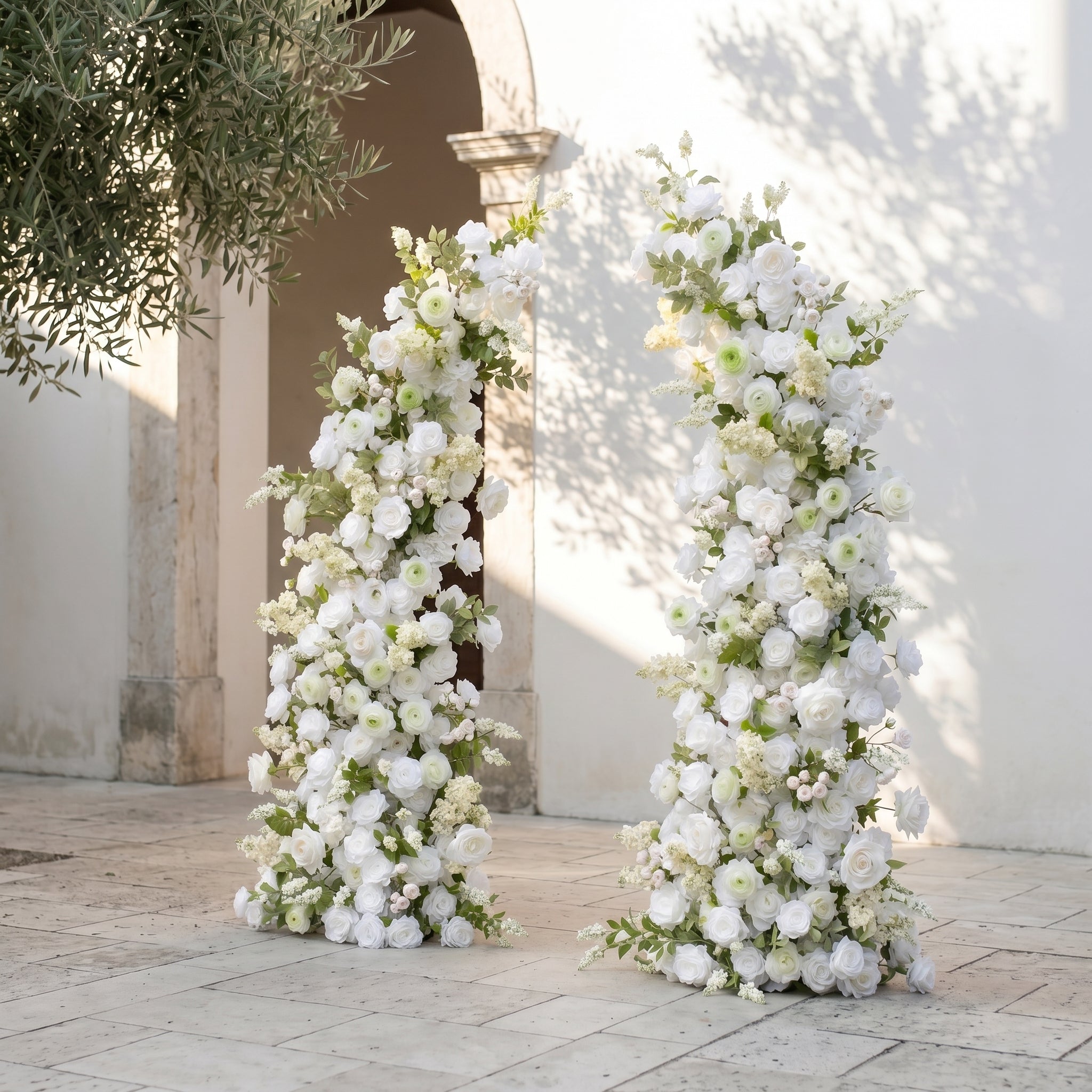 Romysira: Classic White Color Flower Arch with White Roses and Greenery for Weddings&Event Decor Including Frame romysira left