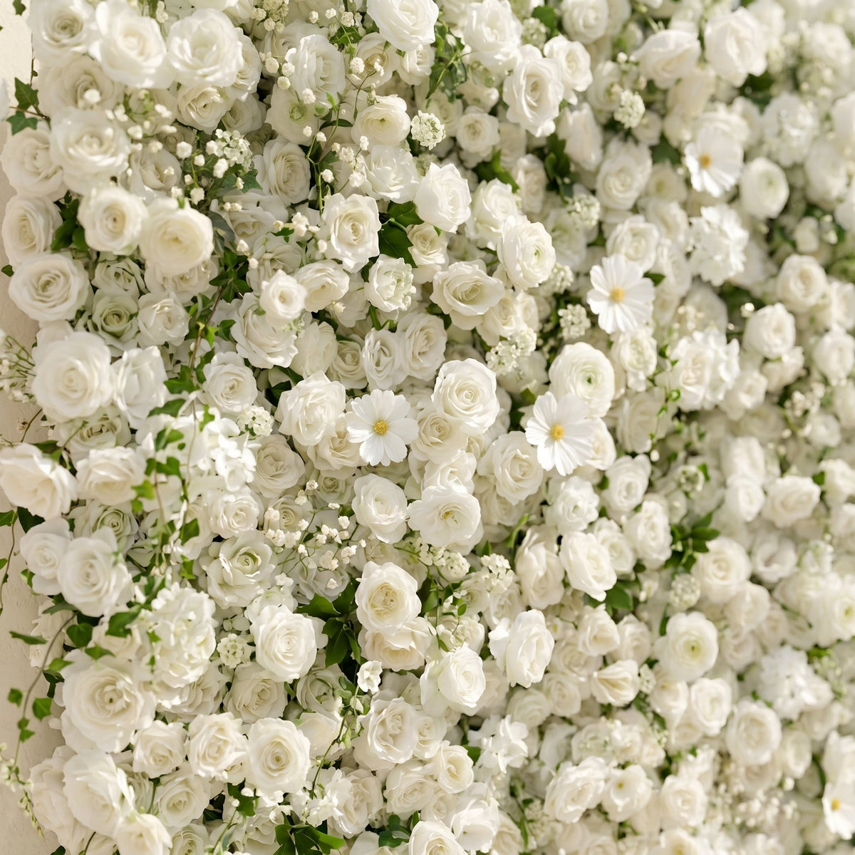 Rosiva:Luxury 5D All-White Floral Wall with Greenery Roll-Up Backdrop for Rustic Garden Weddings Free Shipping