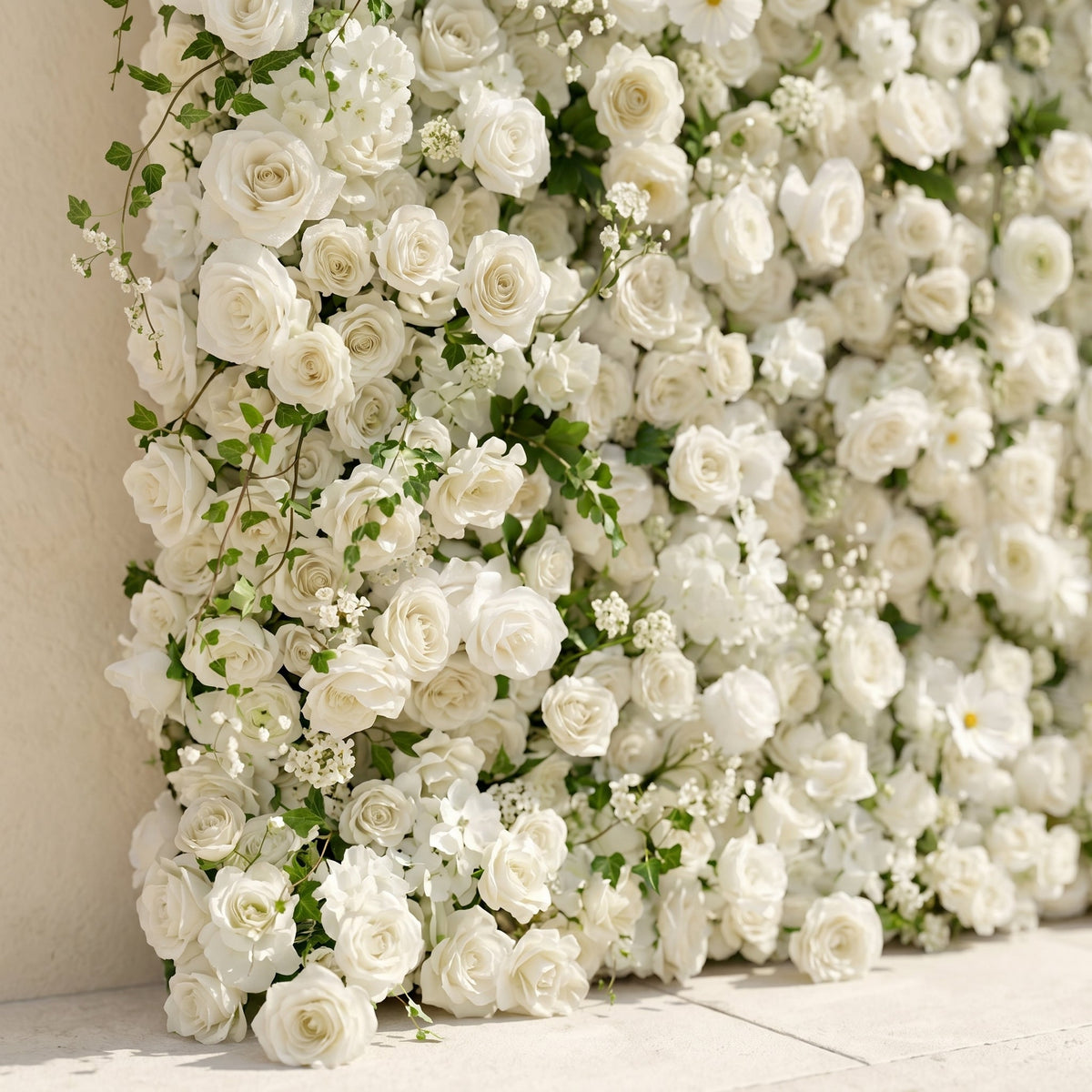 Rosiva:Luxury 5D All-White Floral Wall with Greenery Roll-Up Backdrop for Rustic Garden Weddings Free Shipping