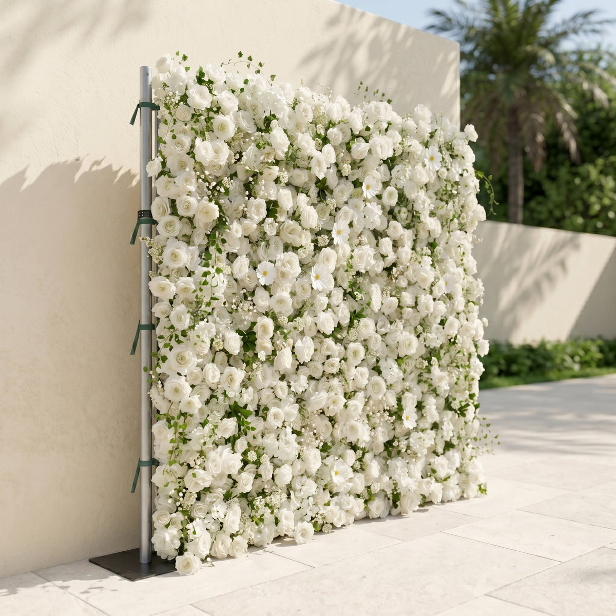 Rosiva:Luxury 5D All-White Floral Wall with Greenery Roll-Up Backdrop for Rustic Garden Weddings Free Shipping
