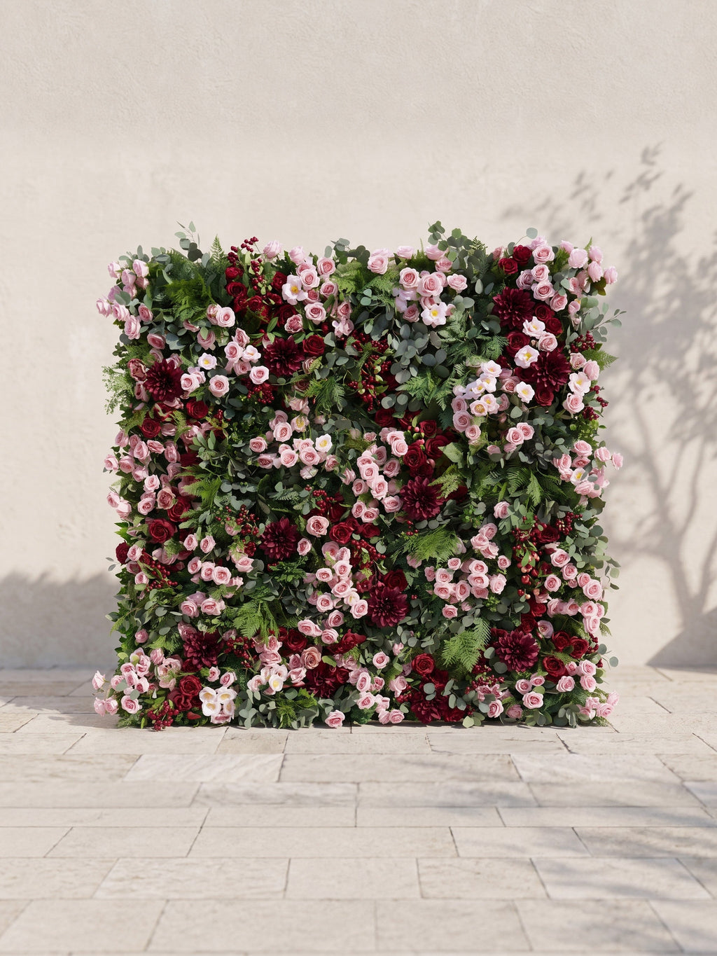 Rosmora 5D Fabric Artificial rolling up curtain flower wall — front view