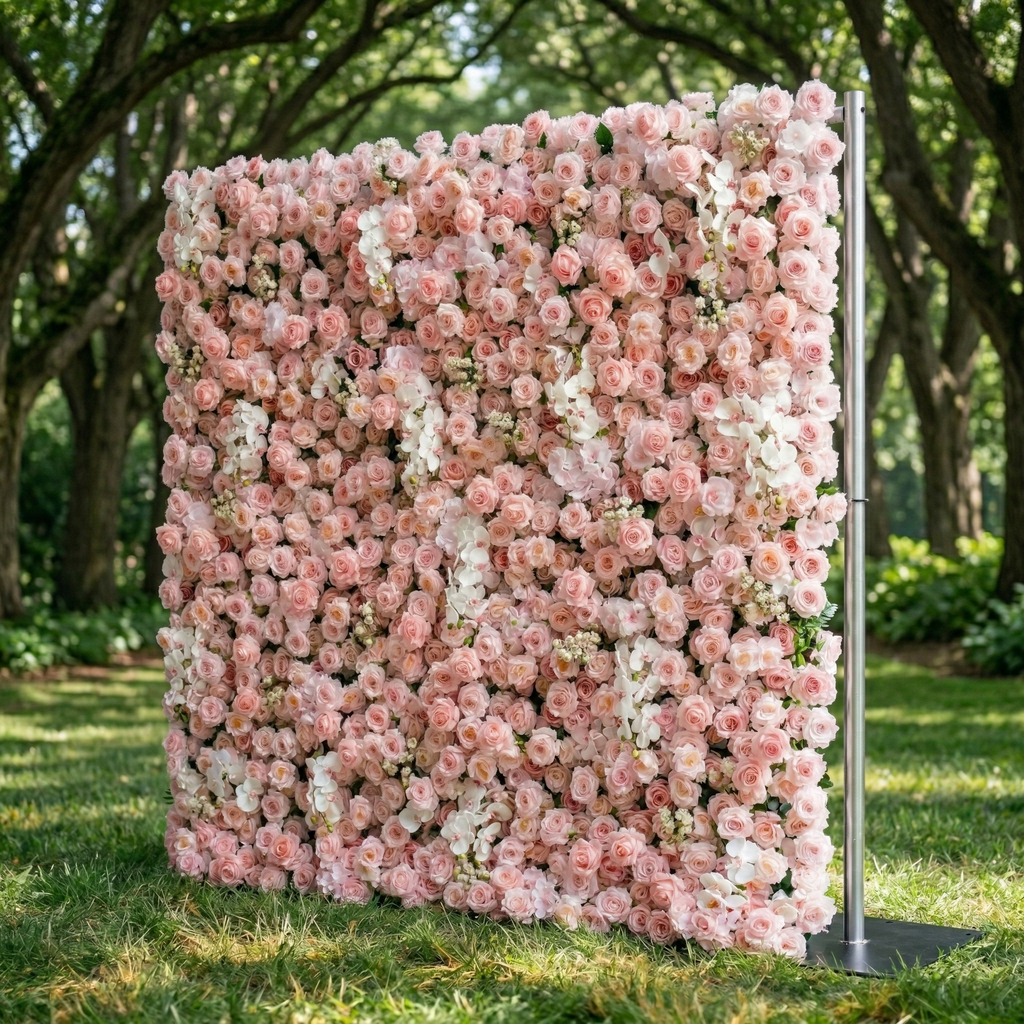 Sabine: 5D Blush Pink Silk Rose Flower Wall with White Orchid for Elegant Weddings & Ballroom Receptions Free Shipping