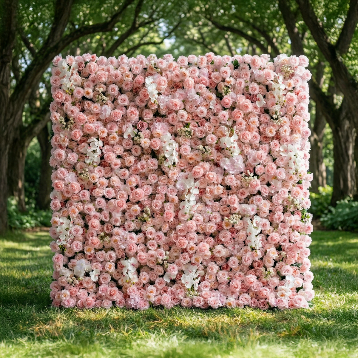 Sabine: 5D Blush Pink Silk Rose Flower Wall with White Orchid for Elegant Weddings & Ballroom Receptions Free Shipping