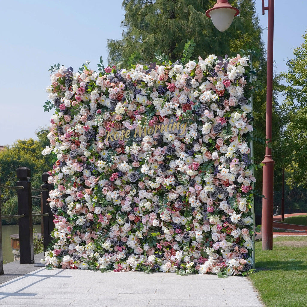 Selena：5D Fabric Artificial rolling up curtain flower wall Free Shipping