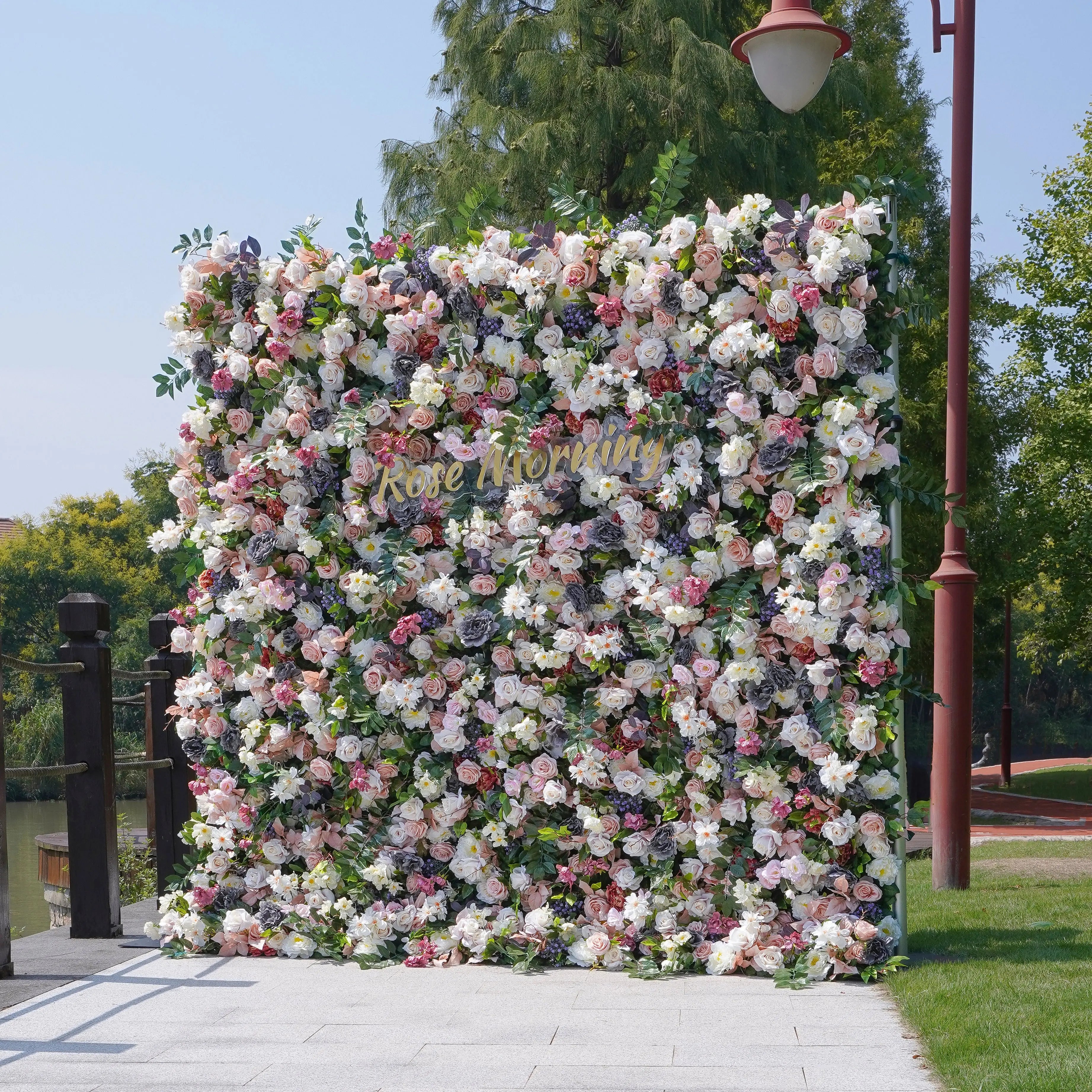 Selena：5D Fabric Artificial rolling up curtain flower wall Free Shipping
