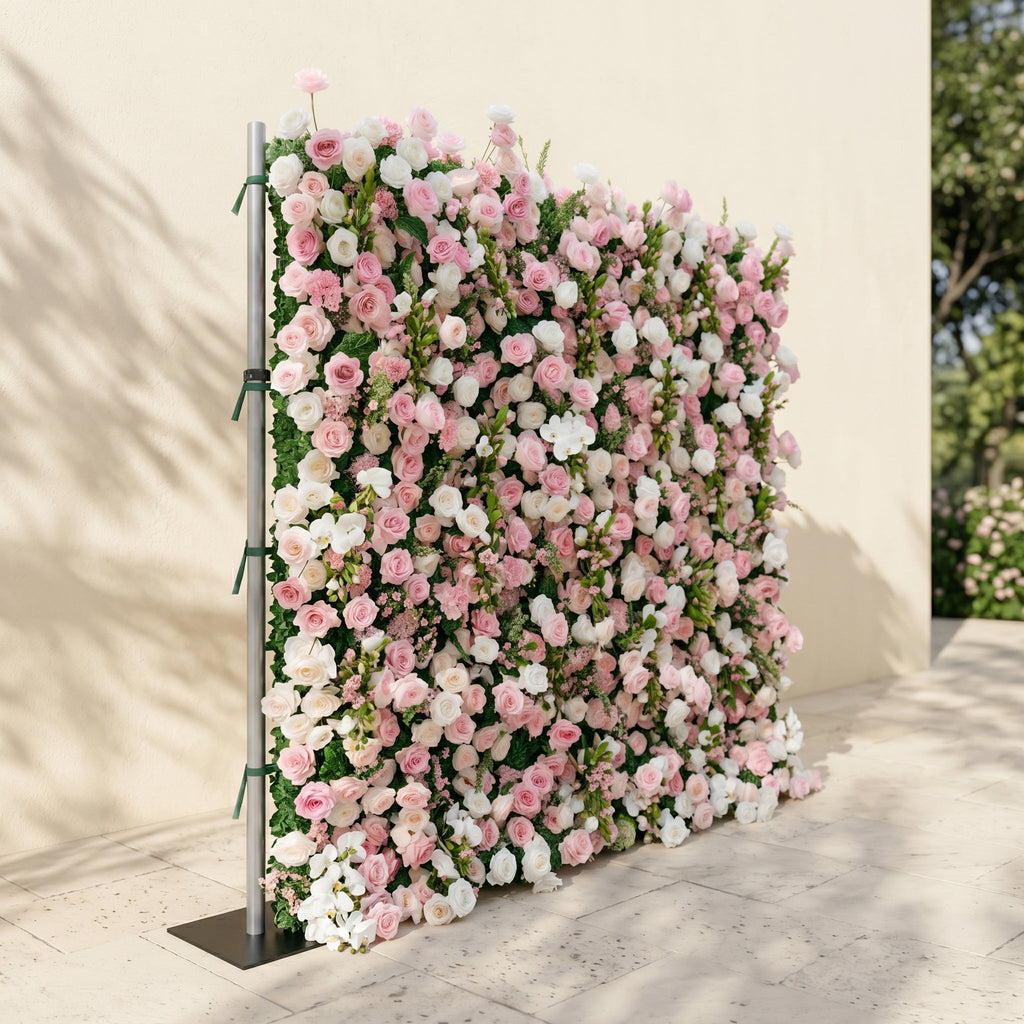 Selenessa:Premium 5D Blush & Soft Pink Floral Wall Roll-Up Backdrop for Whimsical Bridal Showers Free Shipping
