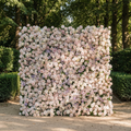 Selira: 5D Creamy Blush and Soft Lilac Silk Rose Flower Wall Roll-Up Fabric Backdrop for Elegant Events & Parties Free Shipping