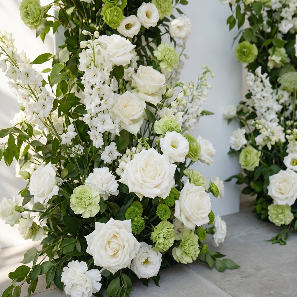 Odelia: White Green Rose Calla Lily Wedding Background Arch Pillar Decorative Flower Row Excluding Frame